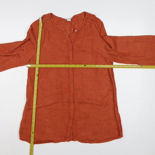 Monsoon Women Orange UK 14 Floral Jacquard Button-Up Long Sleeve Blouse