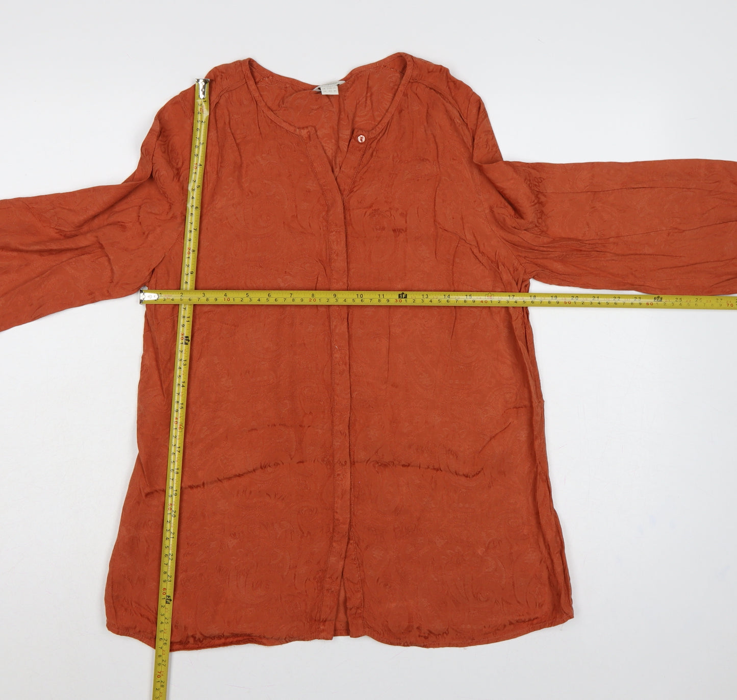 Monsoon Women Orange UK 14 Floral Jacquard Button-Up Long Sleeve Blouse