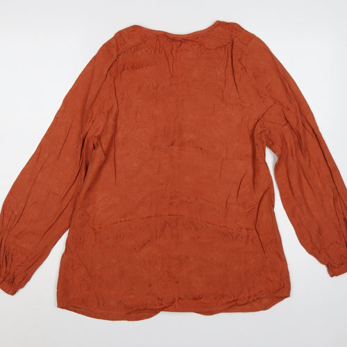 Monsoon Women Orange UK 14 Floral Jacquard Button-Up Long Sleeve Blouse