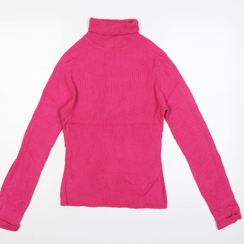 Collusion Women’s Pink UK 12 Roll Neck Ribbed Knit Slim Jumper