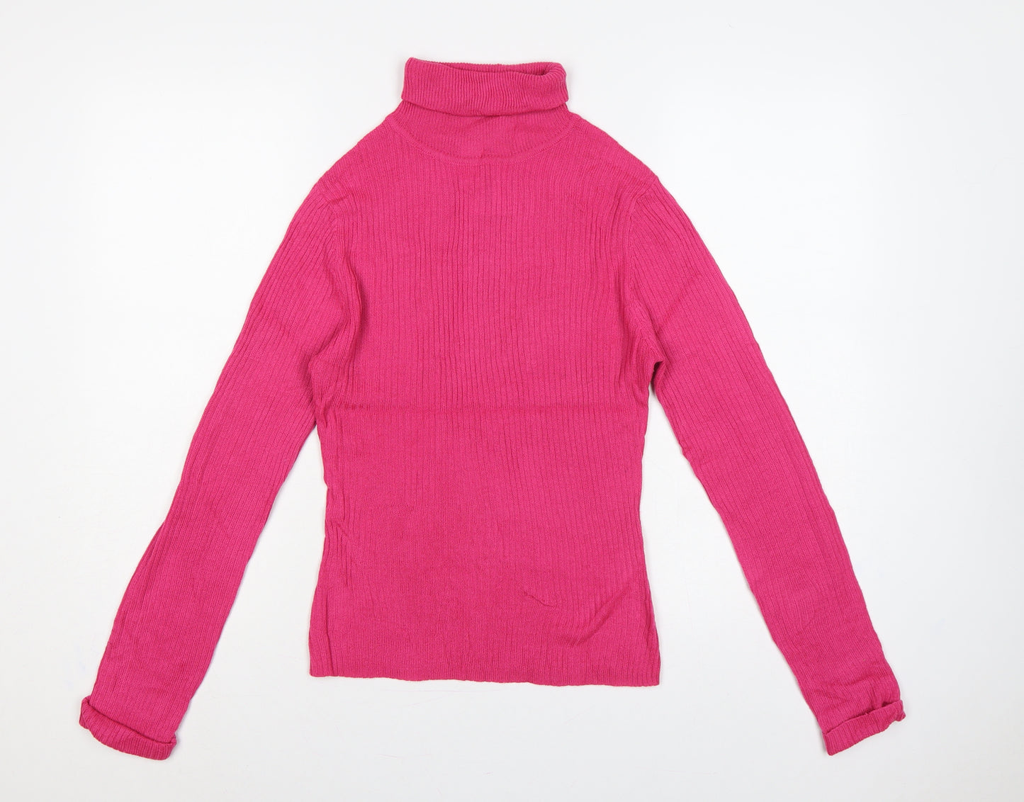 Collusion Women’s Pink UK 12 Roll Neck Ribbed Knit Slim Jumper