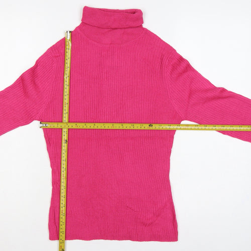 Collusion Women’s Pink UK 12 Roll Neck Ribbed Knit Slim Jumper