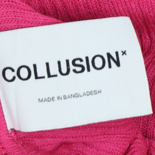 Collusion Women’s Pink UK 12 Roll Neck Ribbed Knit Slim Jumper
