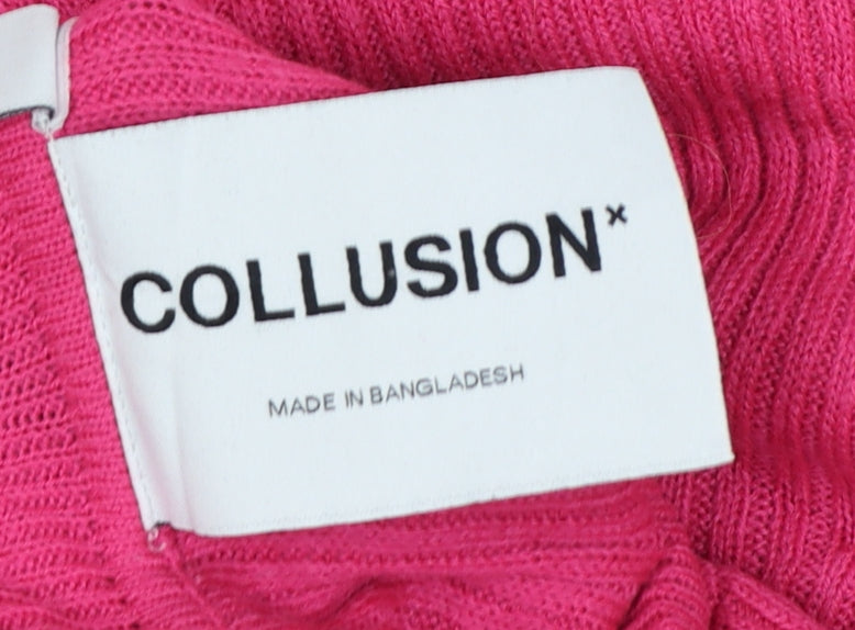 Collusion Women’s Pink UK 12 Roll Neck Ribbed Knit Slim Jumper