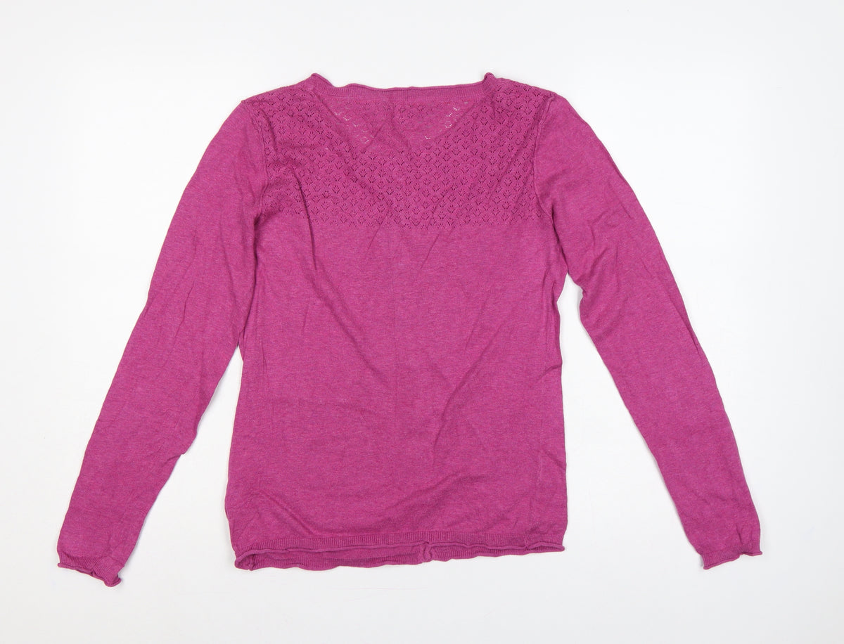 Brand and care label for Lily & Me Women’s Pink, size UK 10, Open Knit Button Cardigan