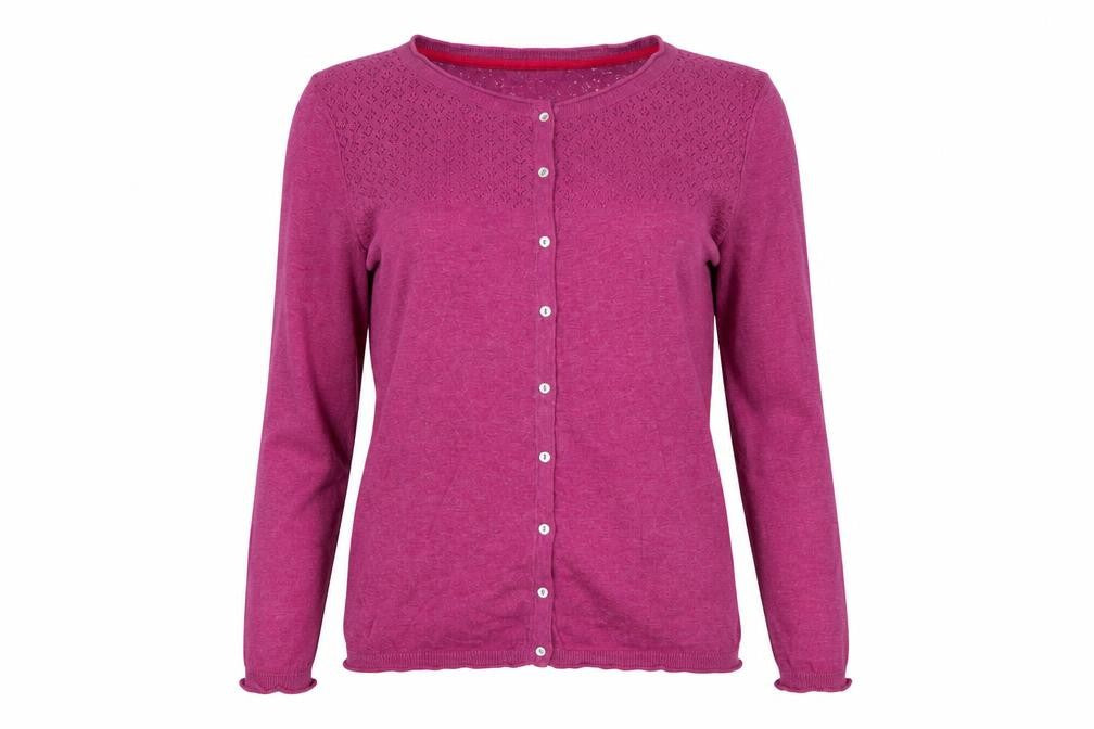 Front view of Lily & Me Women’s Pink, size UK 10, Open Knit Button Cardigan