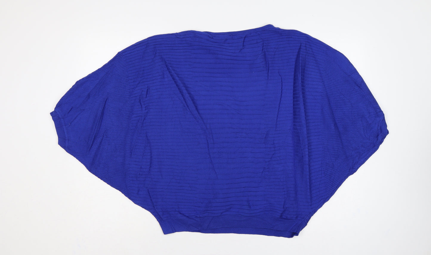 Phase Eight Women’s Blue M Batwing Dolman Ribbed Knit Pullover Jumper