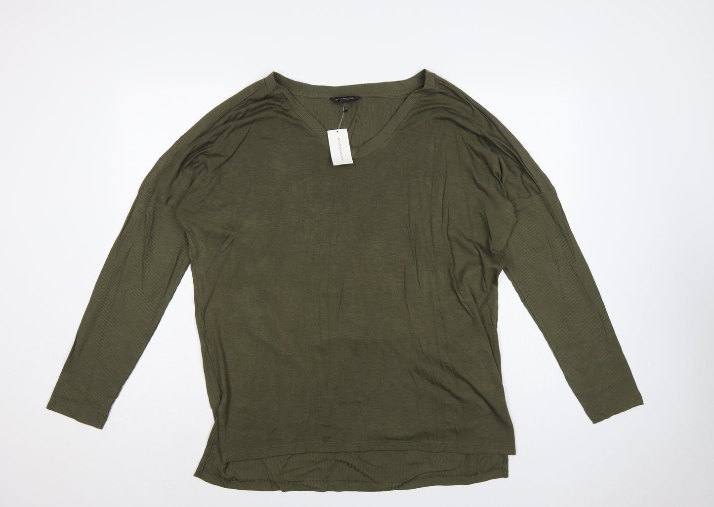 Banana Republic Women Green L Basic Modal Long Sleeve Crew Neck T-Shirt