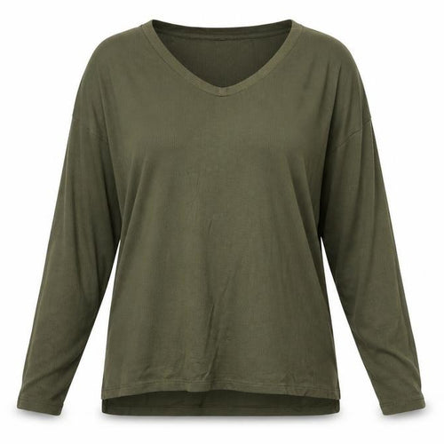 Banana Republic Women Green L Basic Modal Long Sleeve Crew Neck T-Shirt