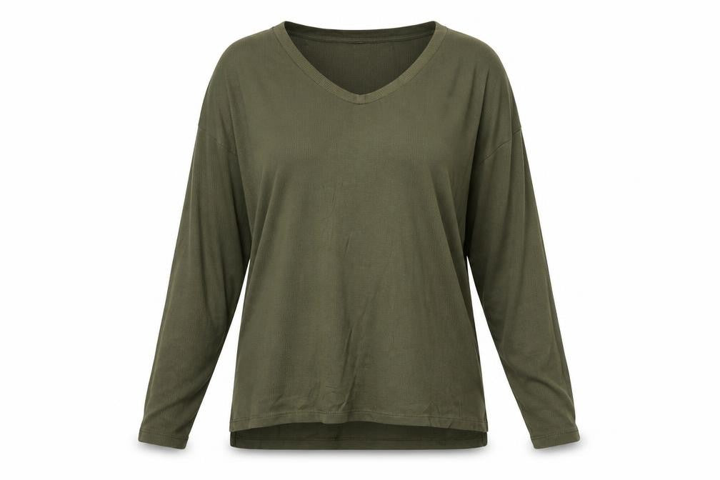 Banana Republic Women Green L Basic Modal Long Sleeve Crew Neck T-Shirt