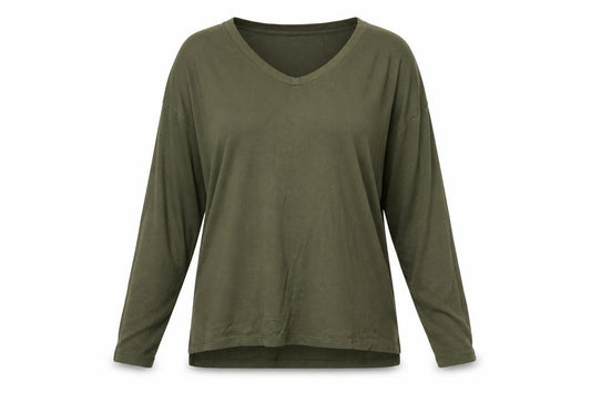 Banana Republic Women Green L Basic Modal Long Sleeve Crew Neck T-Shirt