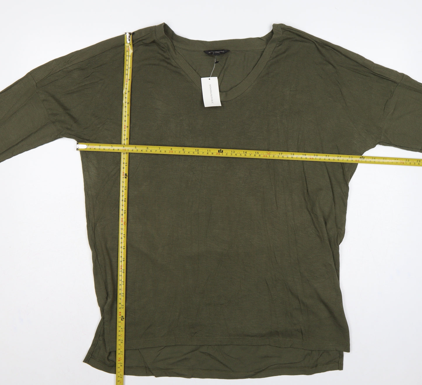 Banana Republic Women Green L Basic Modal Long Sleeve Crew Neck T-Shirt