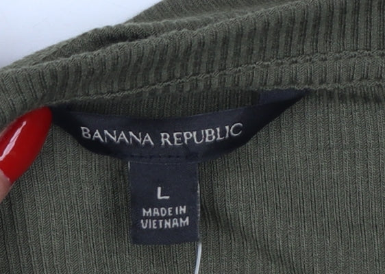 Banana Republic Women Green L Basic Modal Long Sleeve Crew Neck T-Shirt