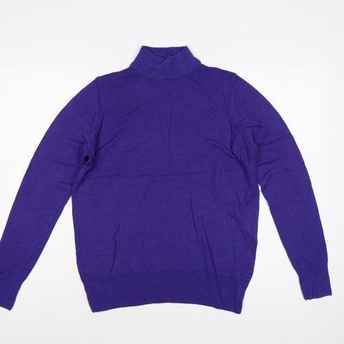 Marks and Spencer Women Purple UK 12 Wool Roll Neck Pullover Jumper