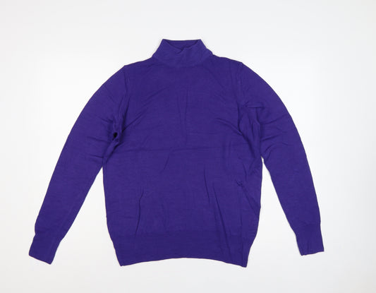 Marks and Spencer Women Purple UK 12 Wool Roll Neck Pullover Jumper