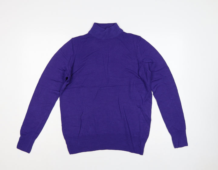 Marks and Spencer Women Purple UK 12 Wool Roll Neck Pullover Jumper