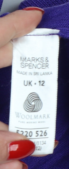 Marks and Spencer Women Purple UK 12 Wool Roll Neck Pullover Jumper
