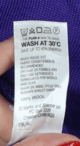 Marks and Spencer Women Purple UK 12 Wool Roll Neck Pullover Jumper