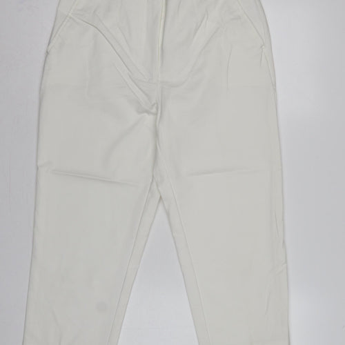 Marks and Spencer Women Ivory UK 14 Straight High Rise Trousers