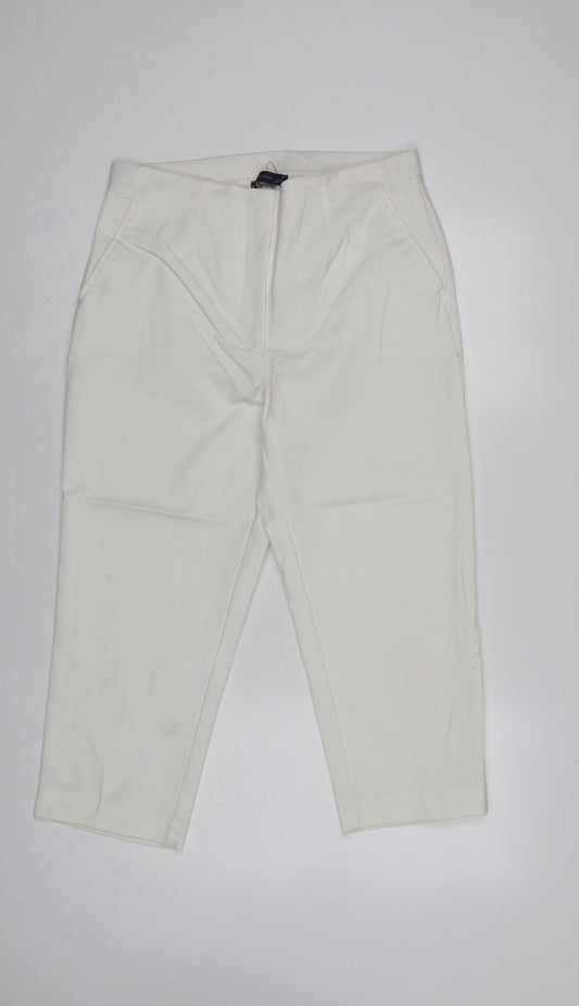 Marks and Spencer Women Ivory UK 14 Straight High Rise Trousers