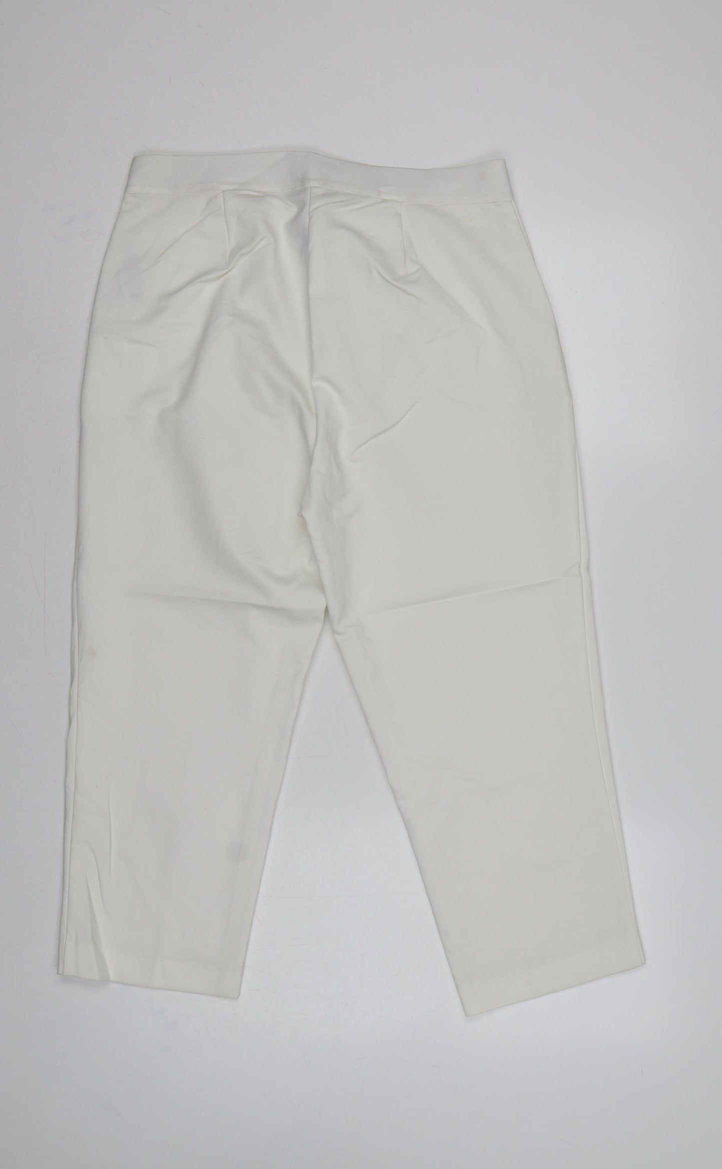 Marks and Spencer Women Ivory UK 14 Straight High Rise Trousers