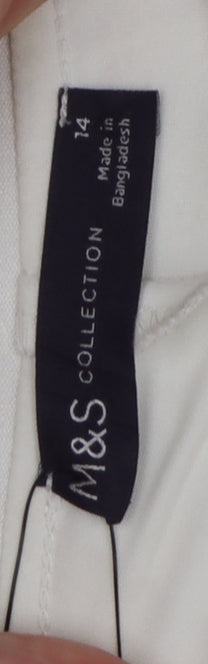 Marks and Spencer Women Ivory UK 14 Straight High Rise Trousers