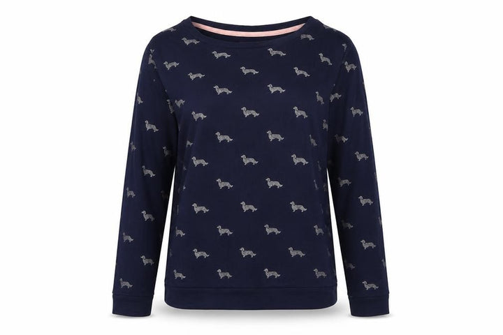 Oasis Women’s Blue Dog Print Long Sleeve Jersey Top UK 14