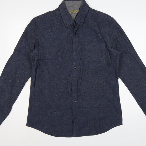 Next Men Blue L Long Sleeve Button Down Cotton Blend Shirt