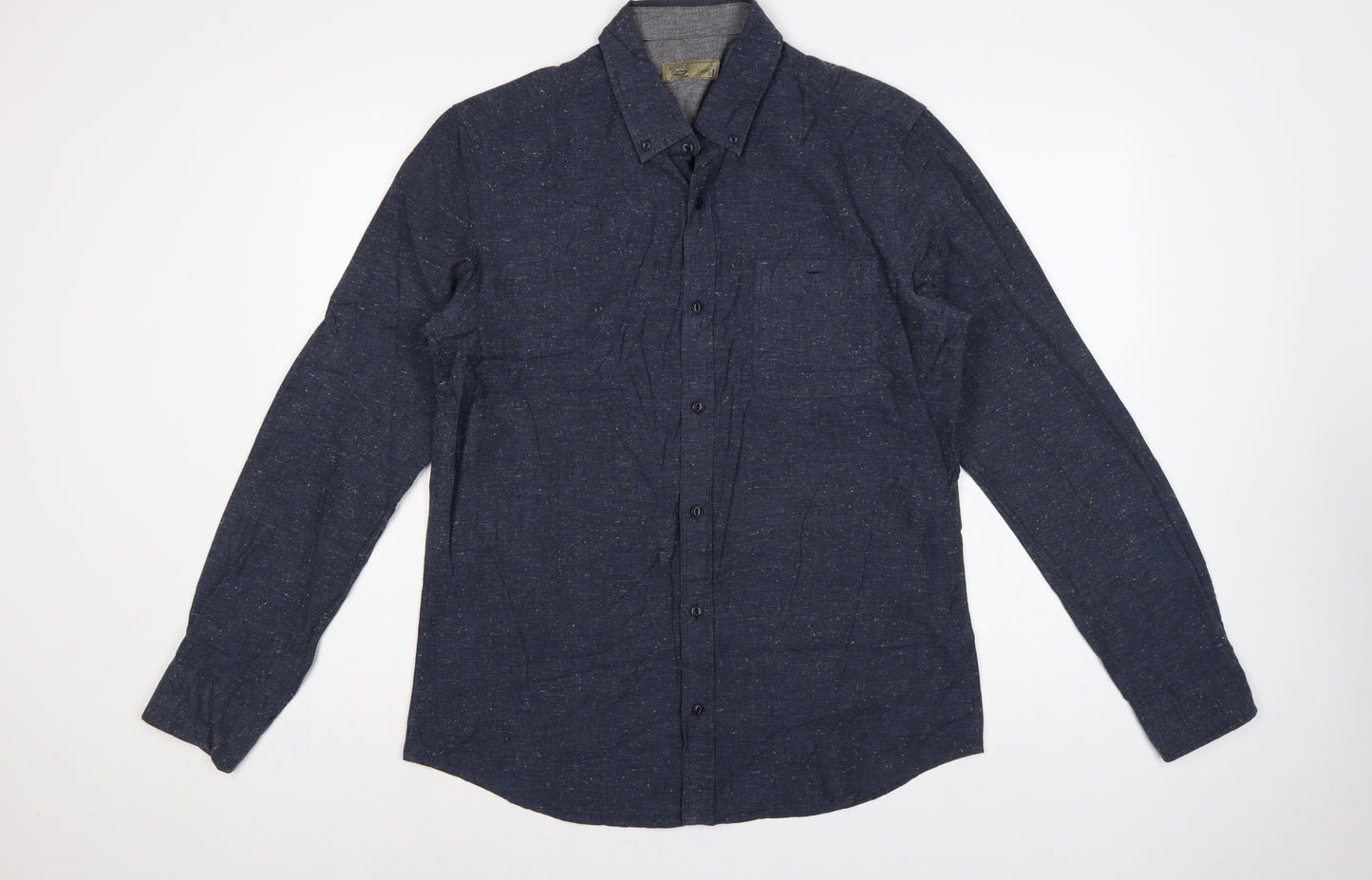 Next Men Blue L Long Sleeve Button Down Cotton Blend Shirt