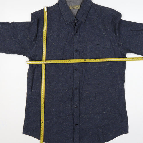 Next Men Blue L Long Sleeve Button Down Cotton Blend Shirt