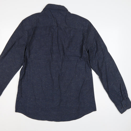 Next Men Blue L Long Sleeve Button Down Cotton Blend Shirt