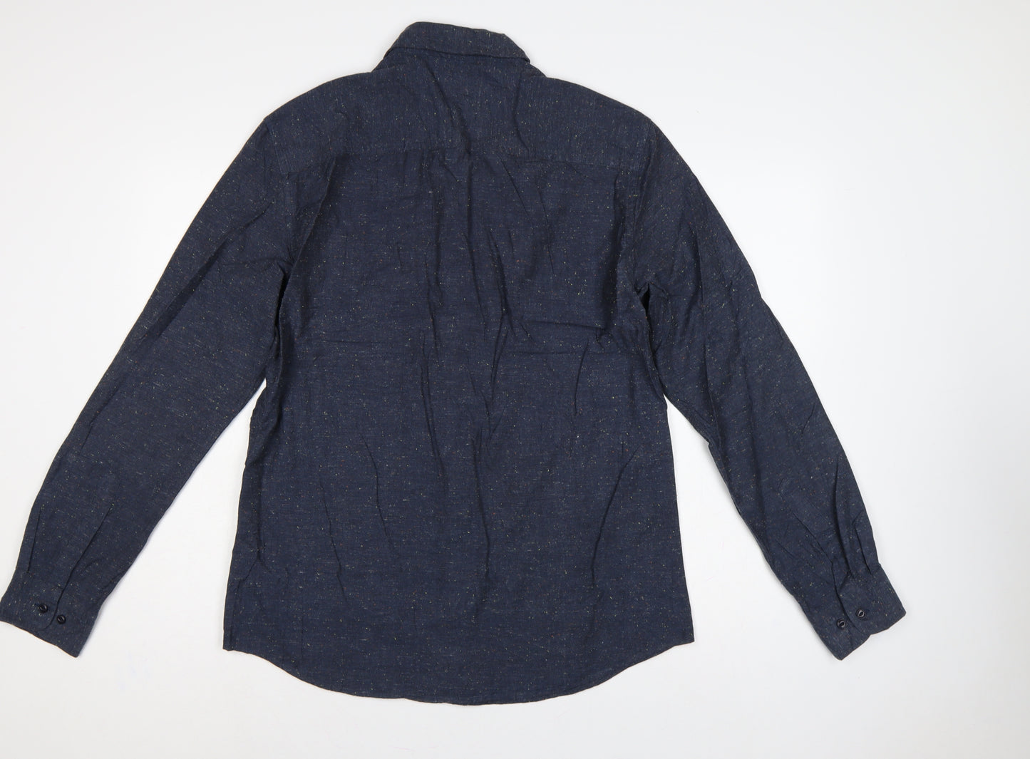Next Men Blue L Long Sleeve Button Down Cotton Blend Shirt