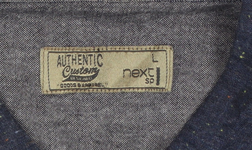 Next Men Blue L Long Sleeve Button Down Cotton Blend Shirt