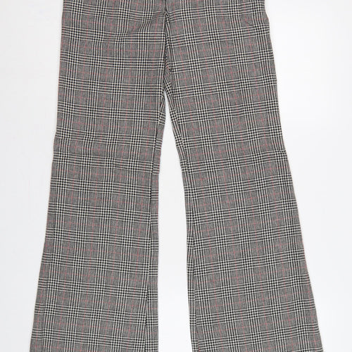 Topshop Women Grey Check Flared Dress Trousers Size 8
