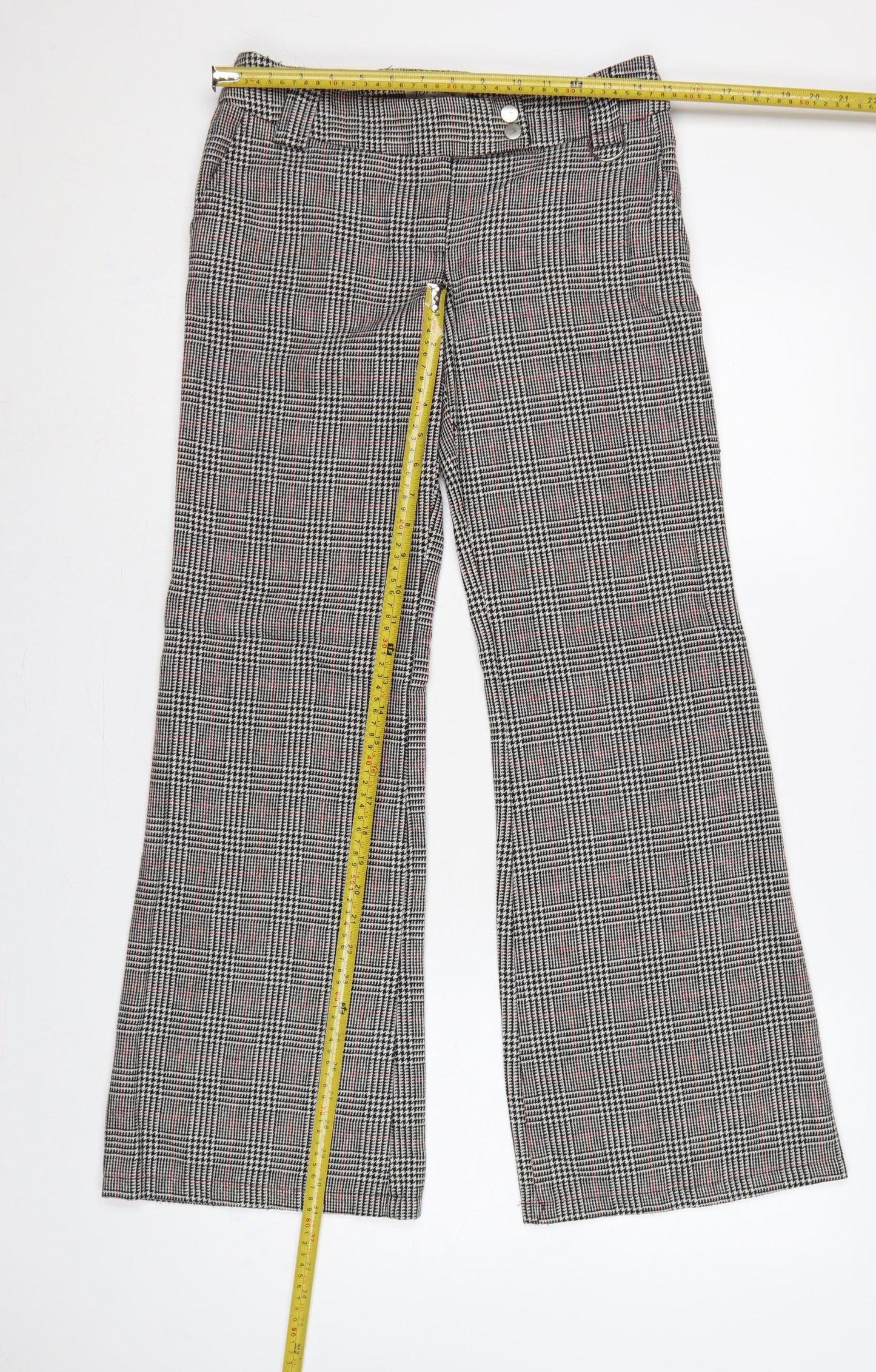 Topshop Women Grey Check Flared Dress Trousers Size 8