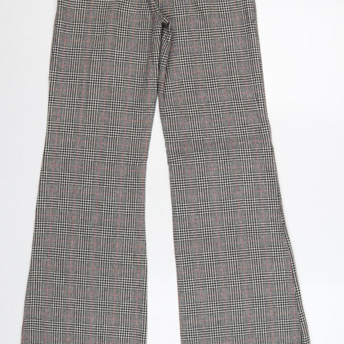 Topshop Women Grey Check Flared Dress Trousers Size 8