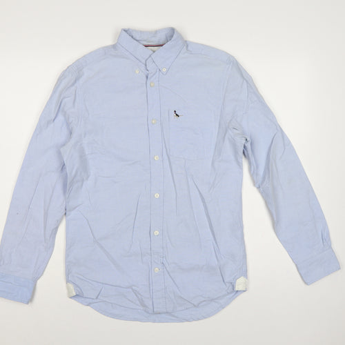 Jack Wills Men Blue XS Slim Fit Cotton Oxford Button-Up Shirt Logo