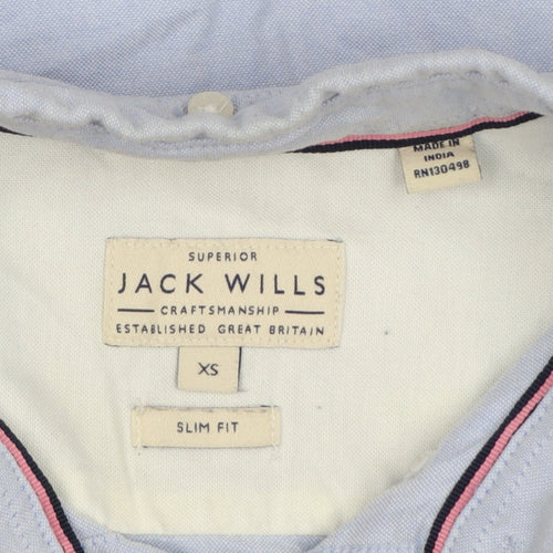 Jack Wills Men Blue XS Slim Fit Cotton Oxford Button-Up Shirt Logo