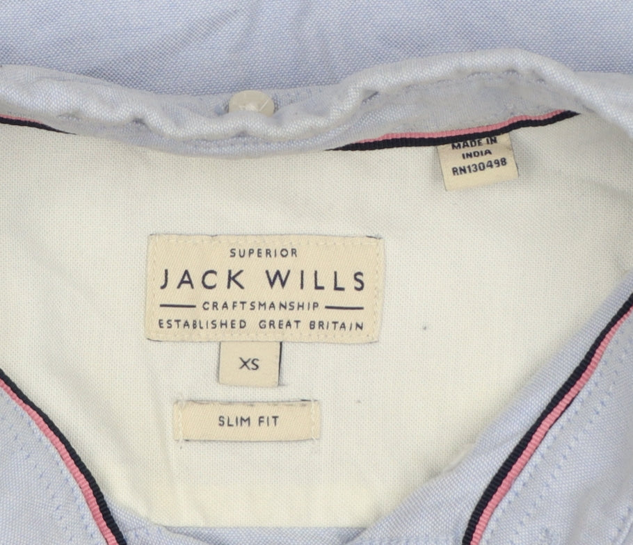 Jack Wills Men Blue XS Slim Fit Cotton Oxford Button-Up Shirt Logo