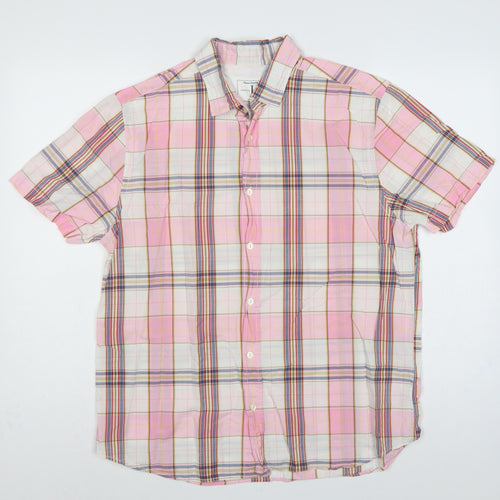 Jasper Conran Men Pink L Plaid Short Sleeve Button-Up Casual Shirt