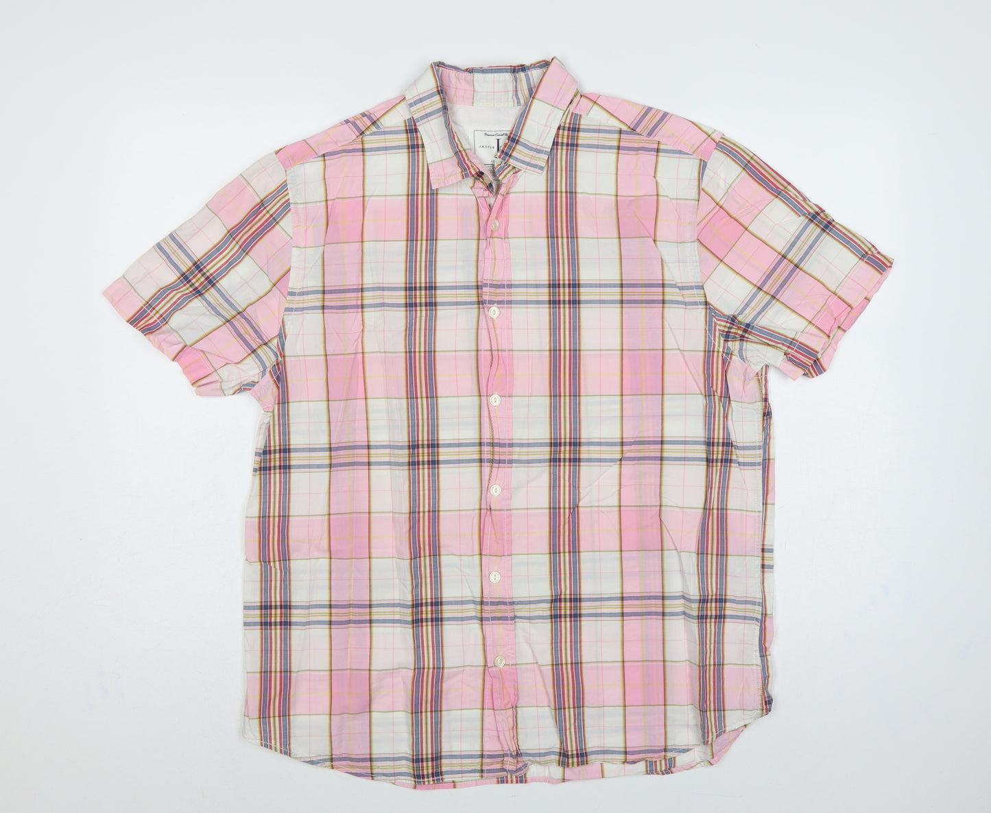 Jasper Conran Men Pink L Plaid Short Sleeve Button-Up Casual Shirt