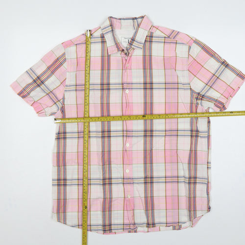 Jasper Conran Men Pink L Plaid Short Sleeve Button-Up Casual Shirt