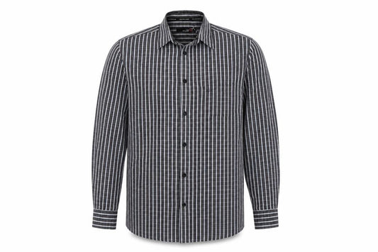 Front view of Colin Montgomerie Men's Black Grey Check Long Sleeve Shirt M