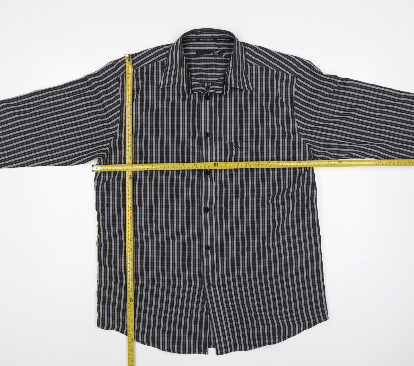 Colin Montgomerie Men's Black Grey Check Long Sleeve Shirt M