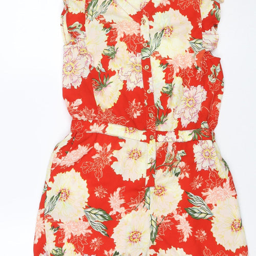 River Island Girls Red Floral Playsuit Age 11 Years Button Front