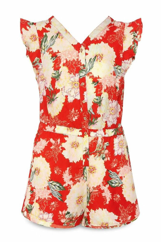 River Island Girls Red Floral Playsuit Age 11 Years Button Front