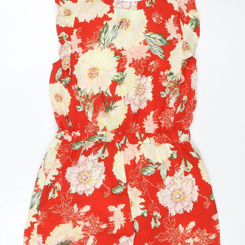 River Island Girls Red Floral Playsuit Age 11 Years Button Front