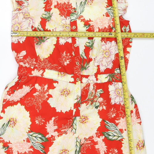 River Island Girls Red Floral Playsuit Age 11 Years Button Front