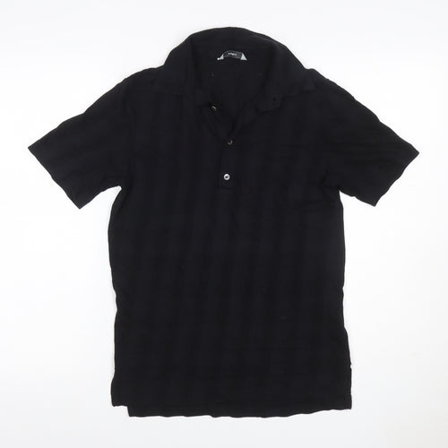 Farah Men's Black Size S Textured Check Short Sleeve Cotton Polo Shirt