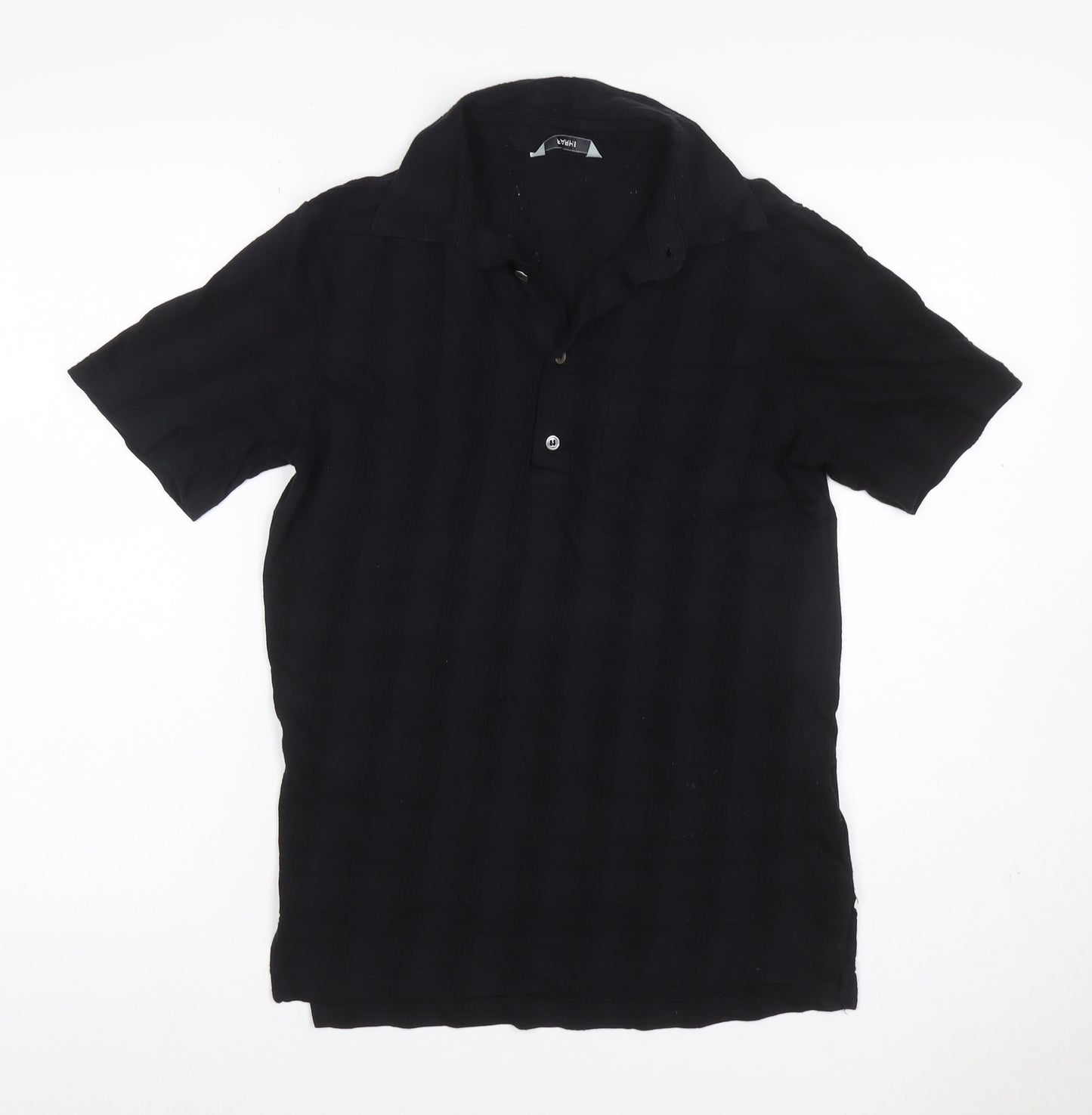 Farah Men's Black Size S Textured Check Short Sleeve Cotton Polo Shirt